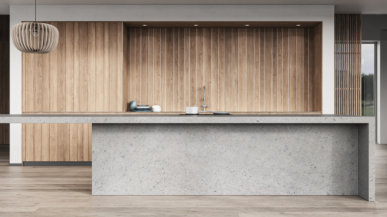 modern kitchen with a gray island and countertop