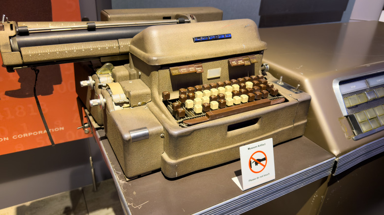 An electric typewriter on display at a museum.