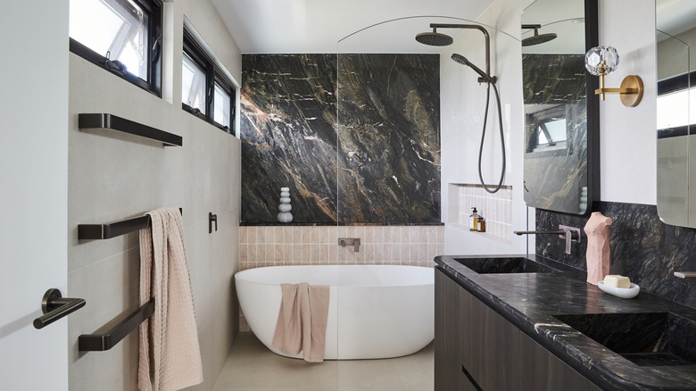 Modern bathroom with a double shower head