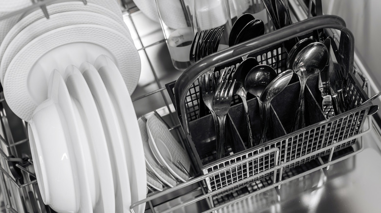 Dishwasher with plates and utensils
