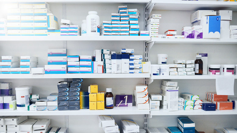 medications on pharmacy shelves