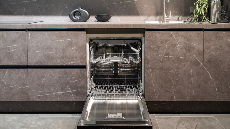 An integrated dishwasher in a modern kitchen
